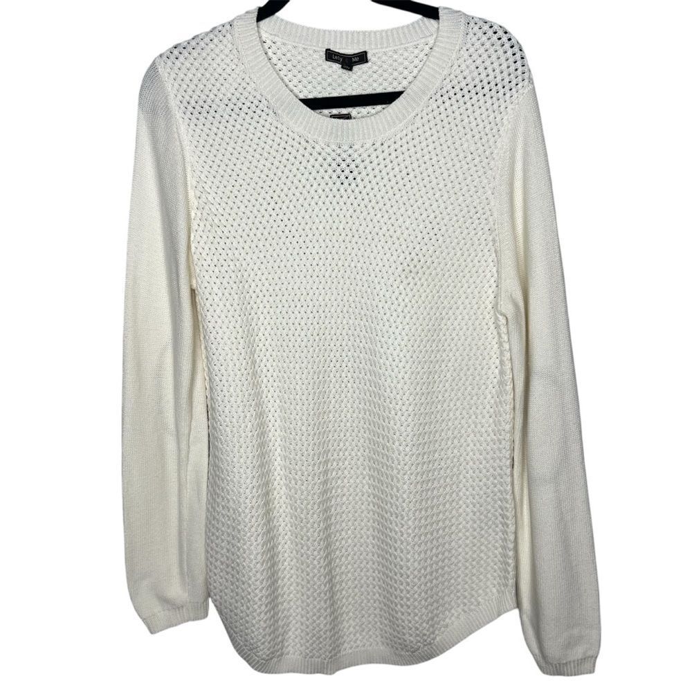 New! Lety & Me Josey Elbow Patch Crew Neck Knit White Women’s Sweaters Sz XL